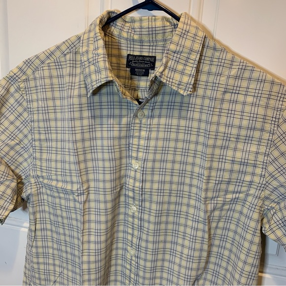 Polo Jeans Ralph Lauren Plaid Blue Checkered Short Sleeve Button Down Work Shirt - Picture 2 of 6